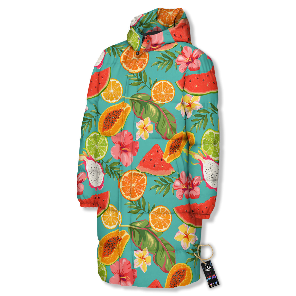 Fruits Tropical Paradise Print Pattern Long Down Jacket-grizzshop