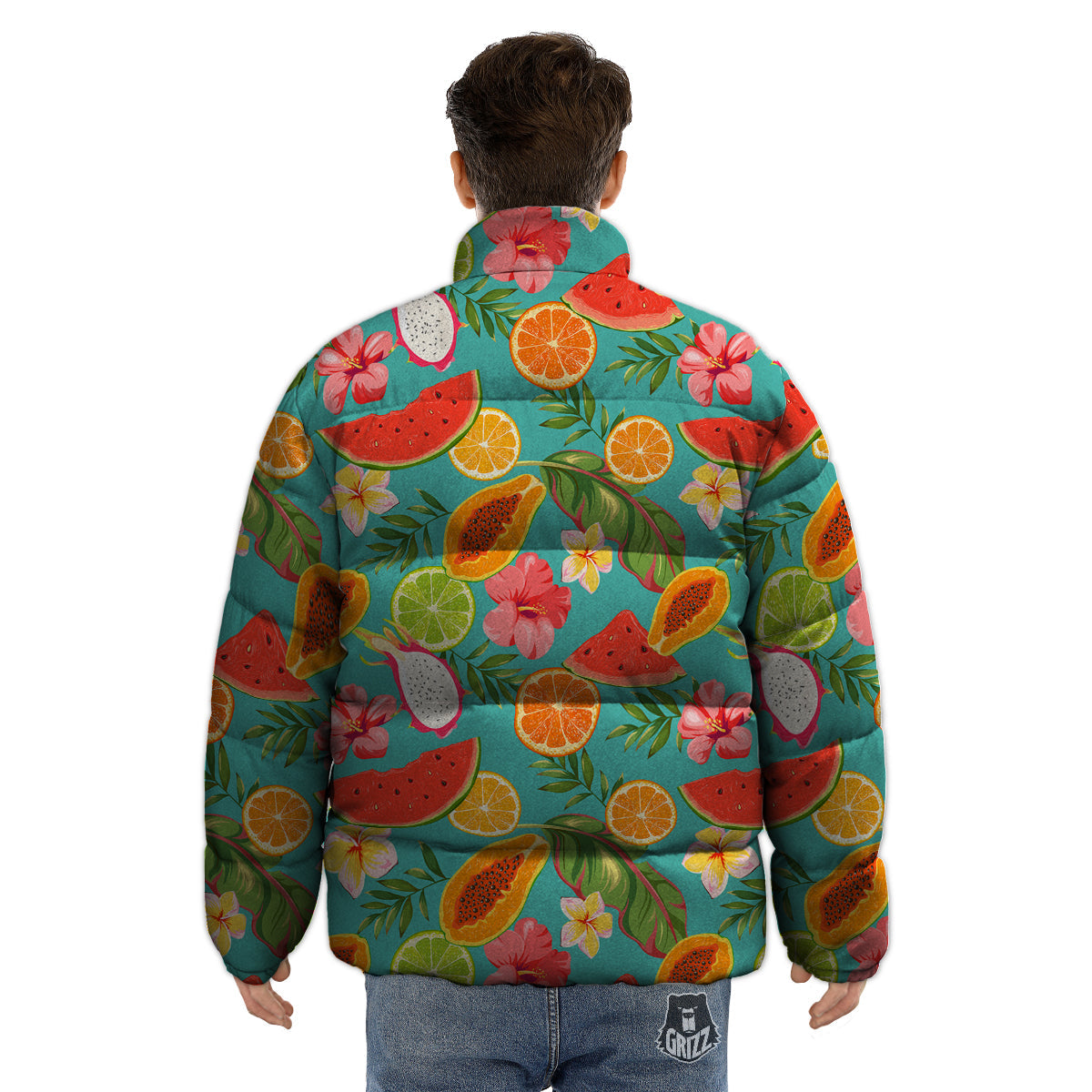 Fruits Tropical Paradise Print Pattern Puffer Jacket-grizzshop