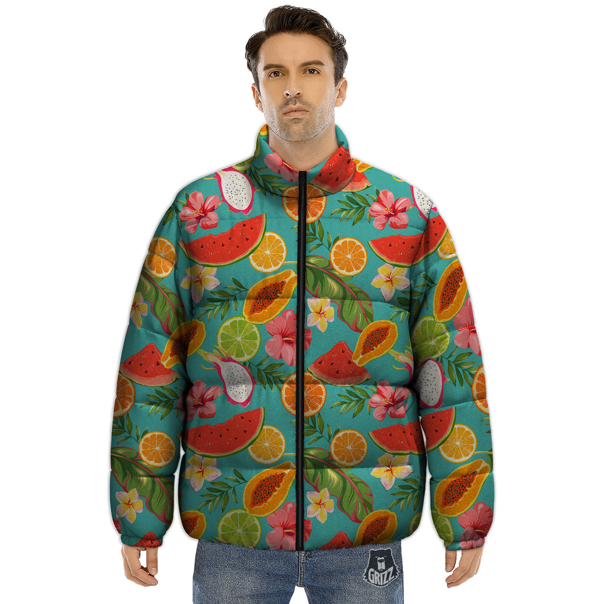 Fruits Tropical Paradise Print Pattern Puffer Jacket-grizzshop