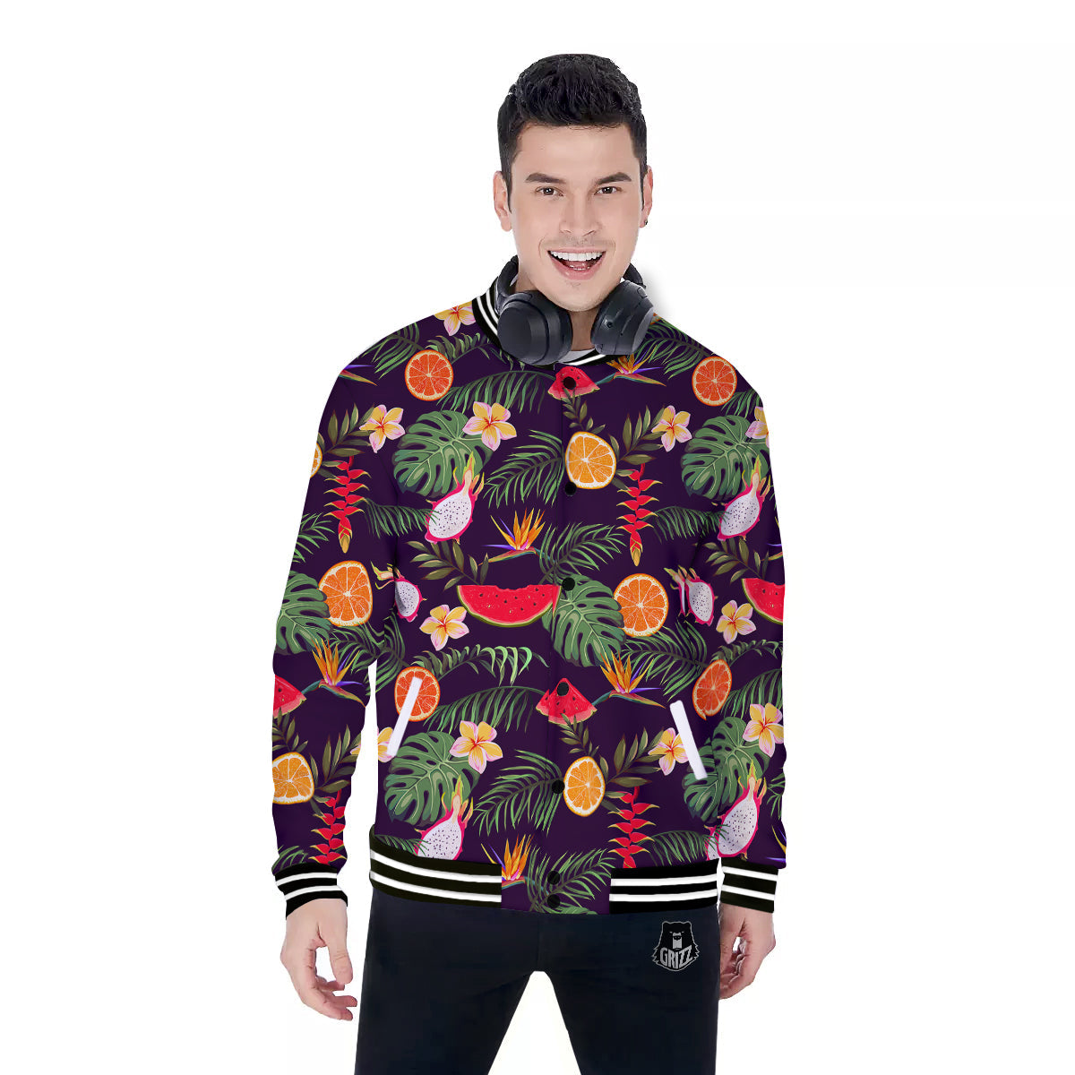 Fruits Tropical Print Pattern Baseball Jacket-grizzshop