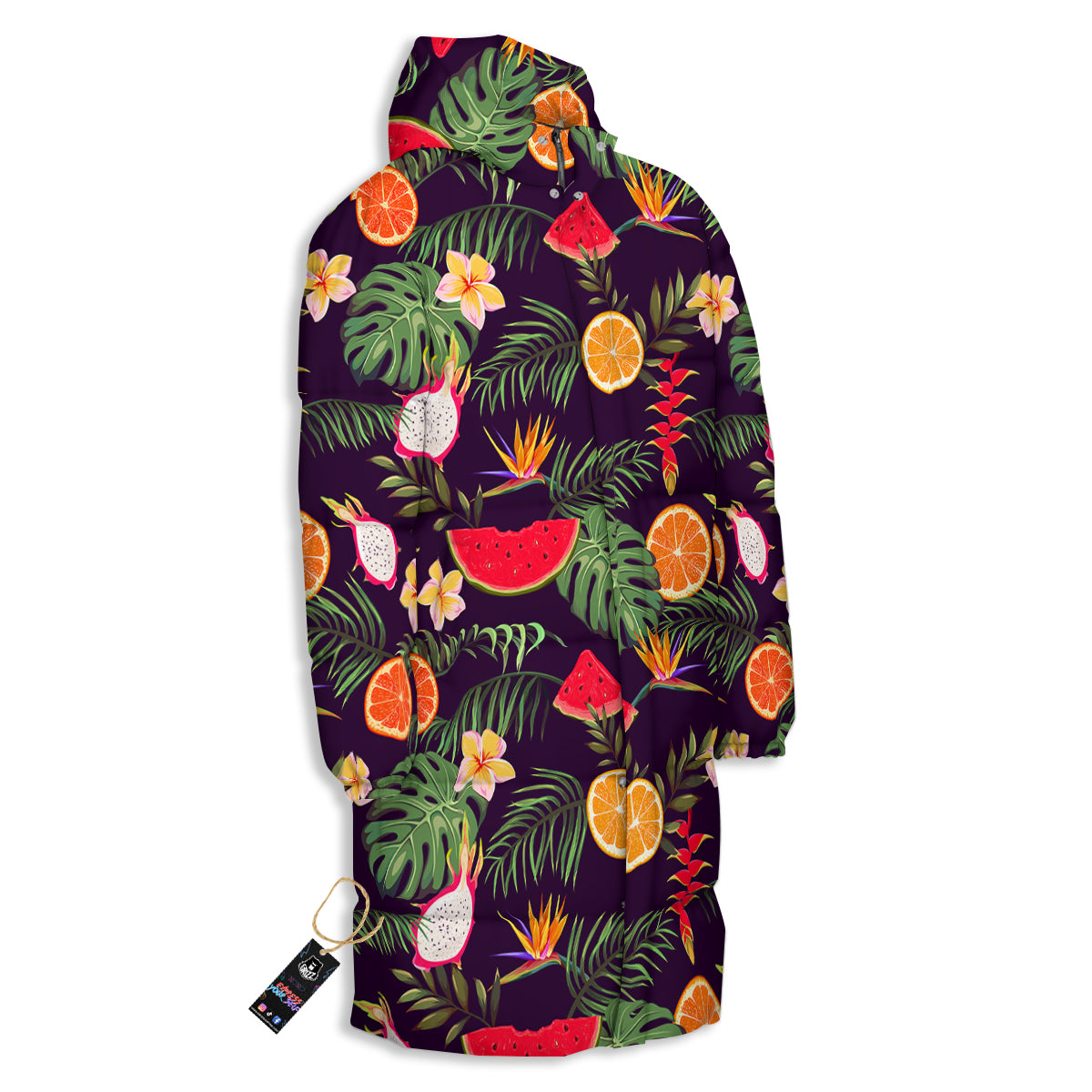 Fruits Tropical Print Pattern Long Down Jacket-grizzshop