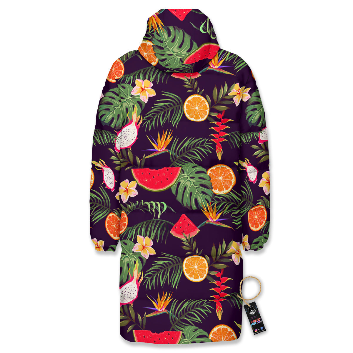 Fruits Tropical Print Pattern Long Down Jacket-grizzshop