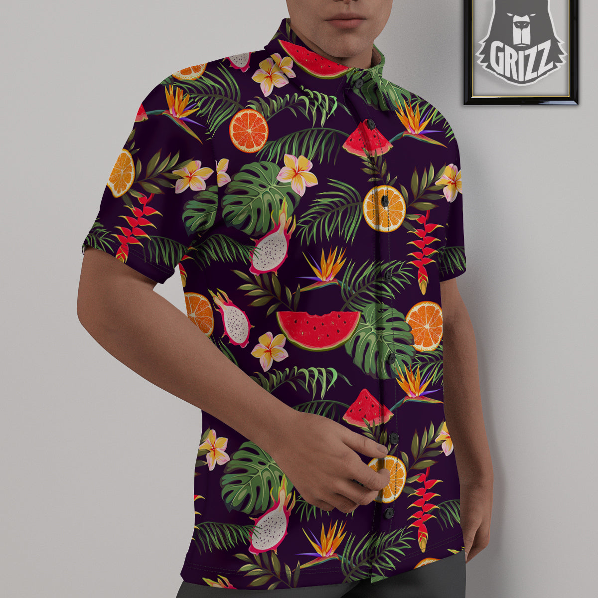 Fruits Tropical Print Pattern Untucked Shirts-grizzshop