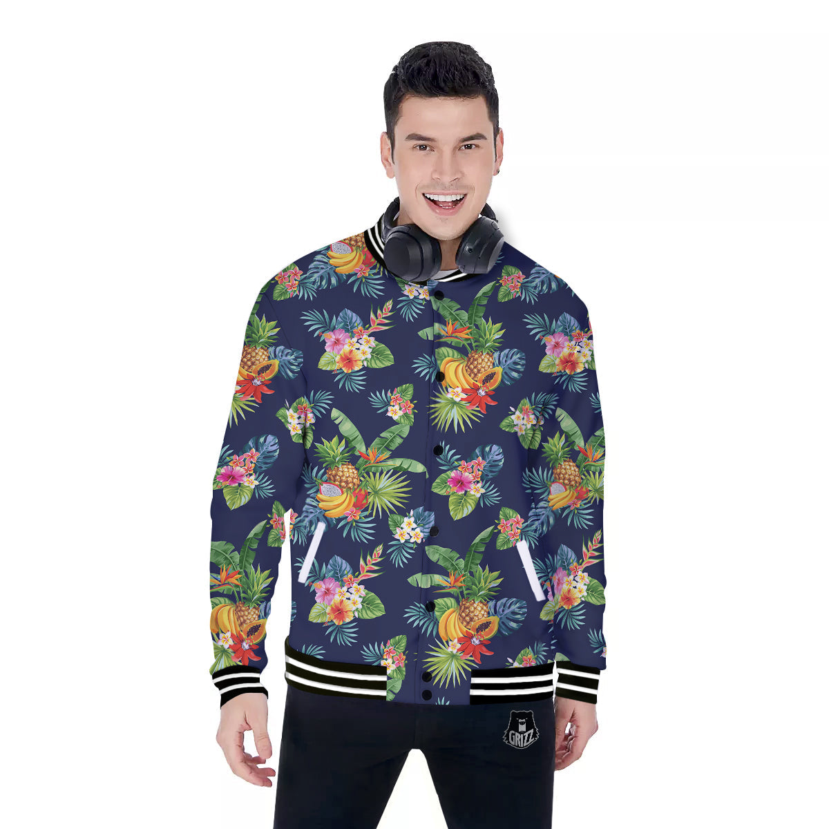 Fruits Tropical Vintage Print Pattern Baseball Jacket-grizzshop