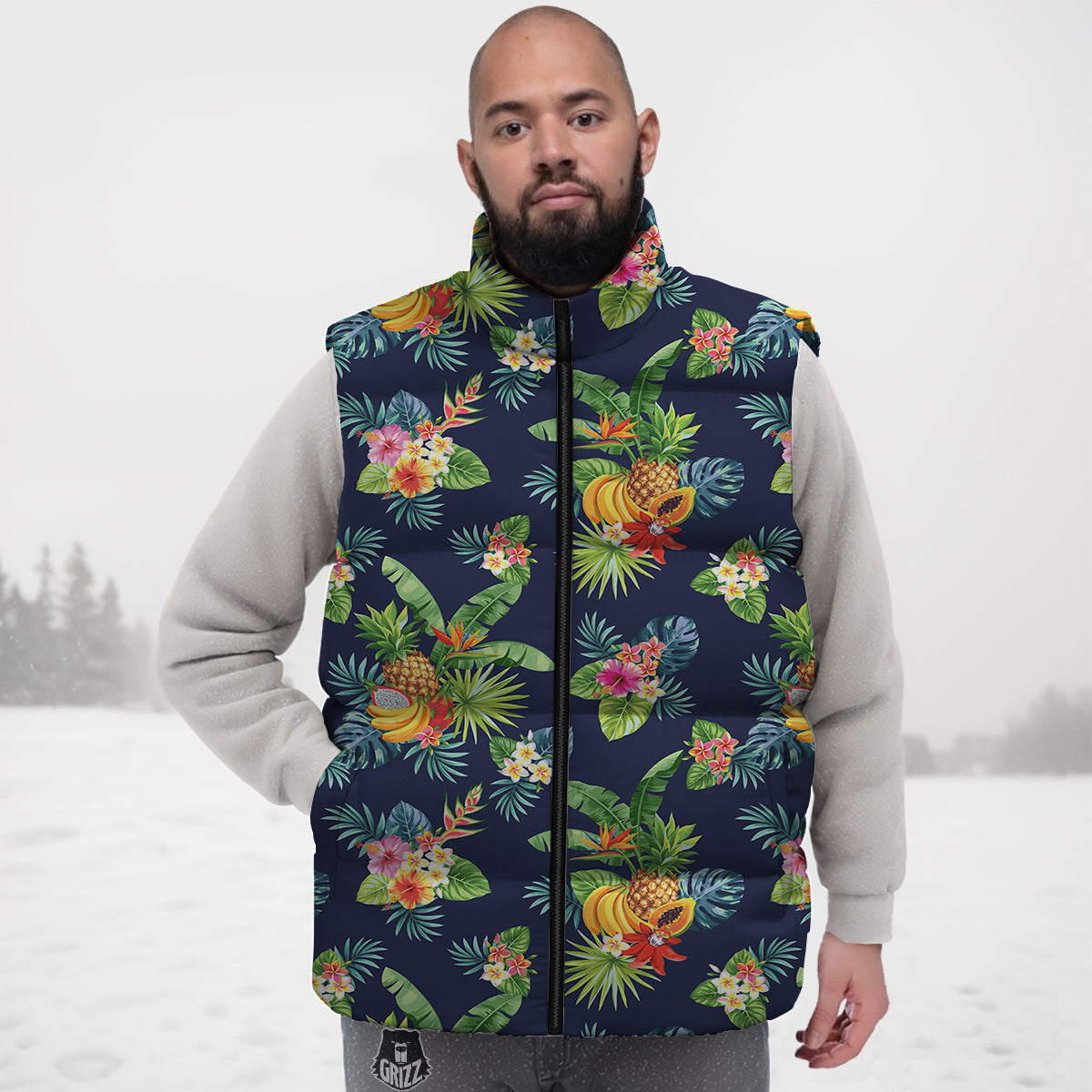 Fruits Tropical Vintage Print Pattern Down Vest-grizzshop