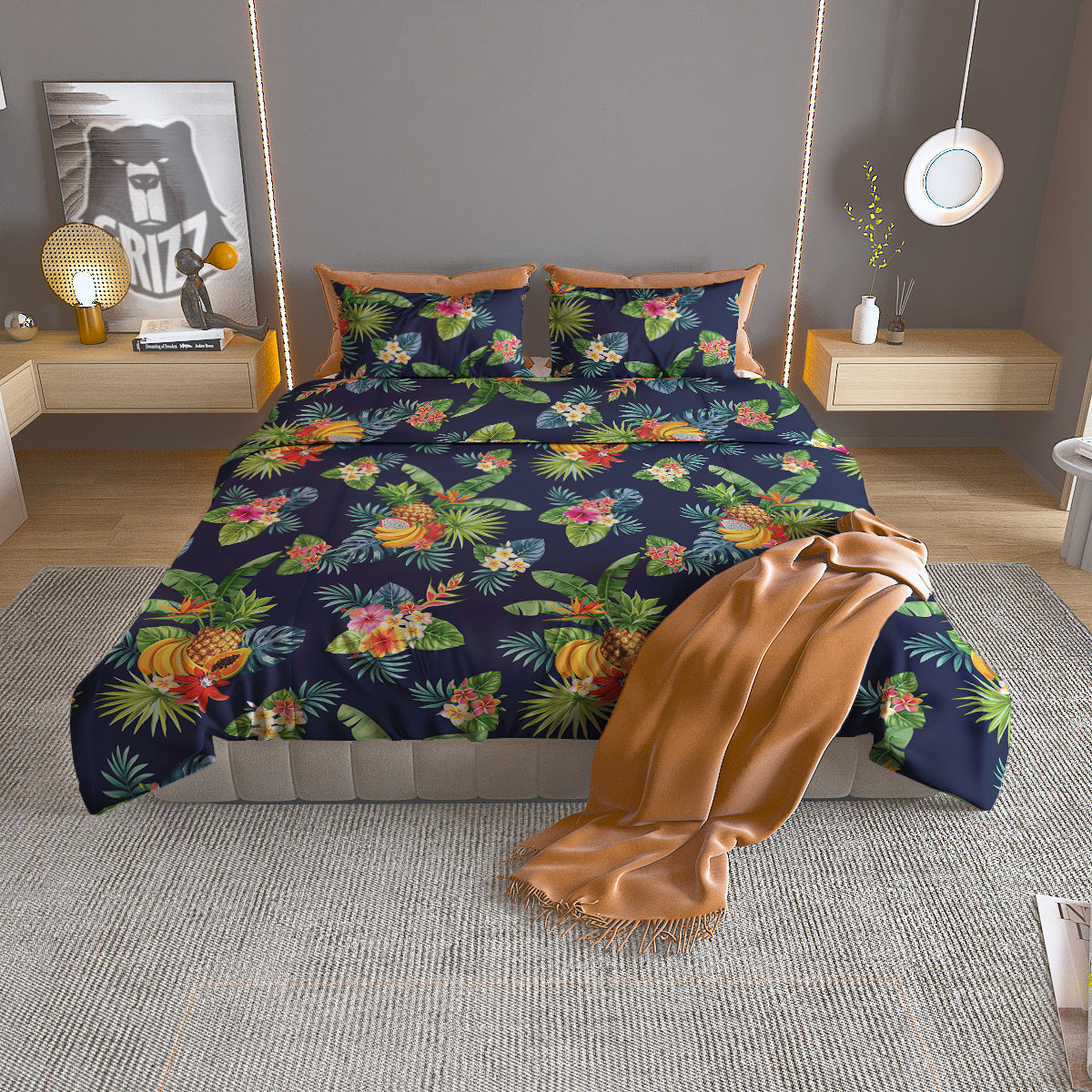 Fruits Tropical Vintage Print Pattern Duvet Cover Bedding Set-grizzshop
