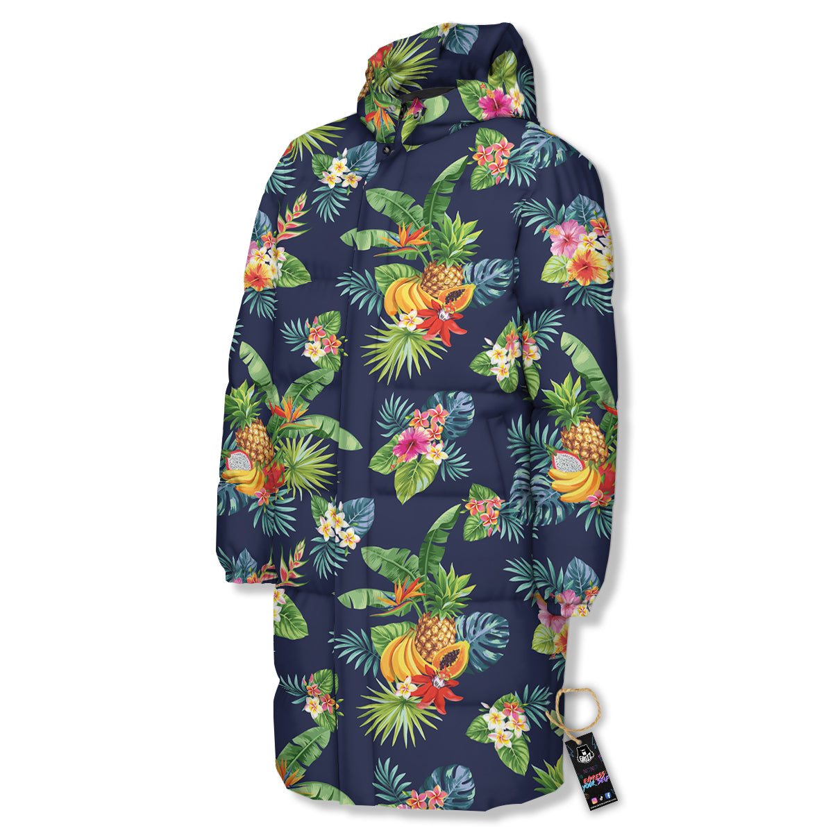 Fruits Tropical Vintage Print Pattern Long Down Jacket-grizzshop