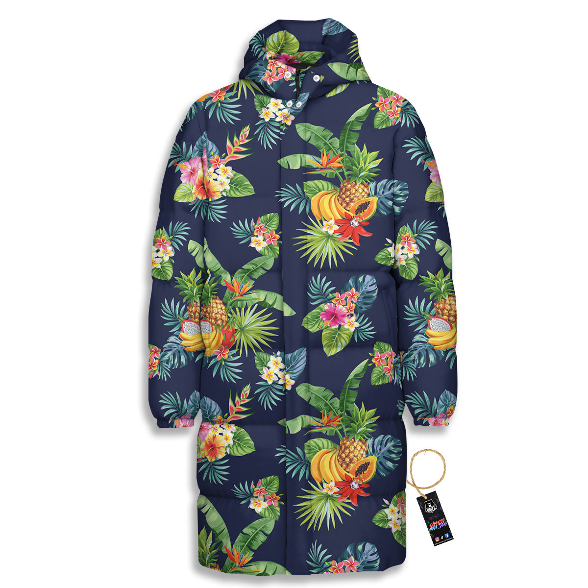 Fruits Tropical Vintage Print Pattern Long Down Jacket-grizzshop