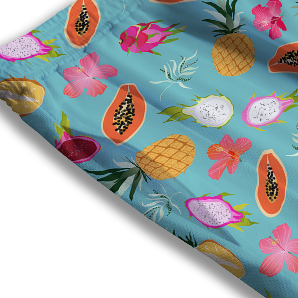 Fruits Turquoise Hawaiian Print Pattern Mesh Shorts