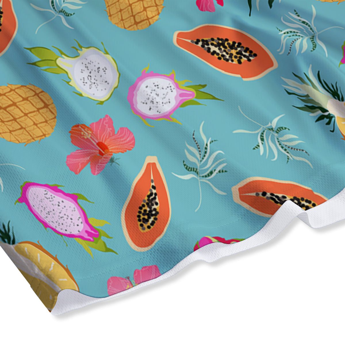 Fruits Turquoise Hawaiian Print Pattern Mesh Shorts