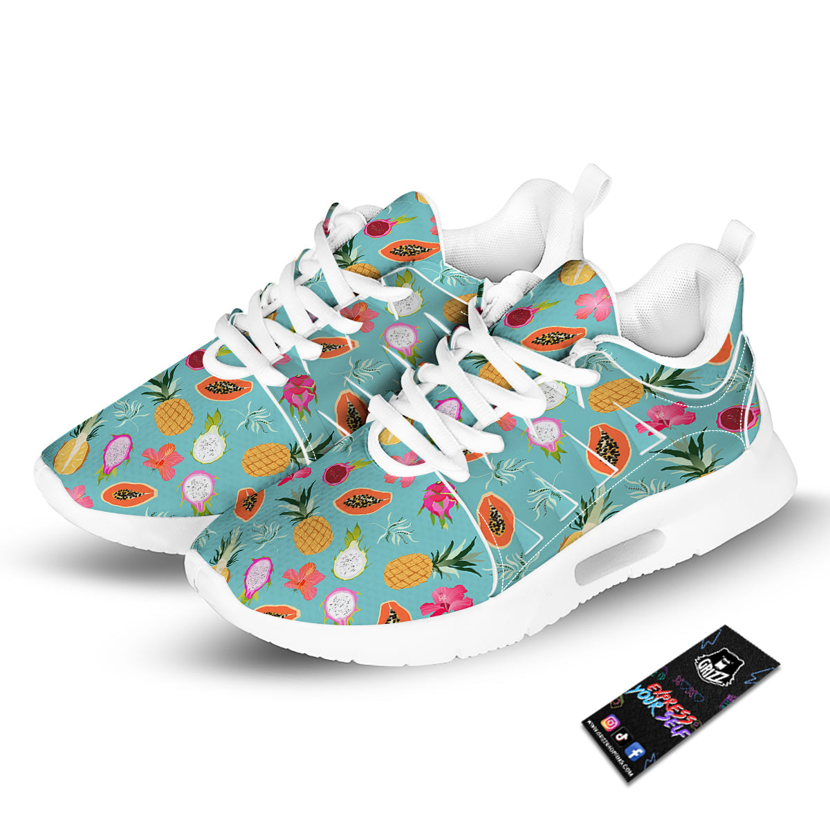 Fruits Turquoise Hawaiian Print Pattern Tennis Shoes-grizzshop