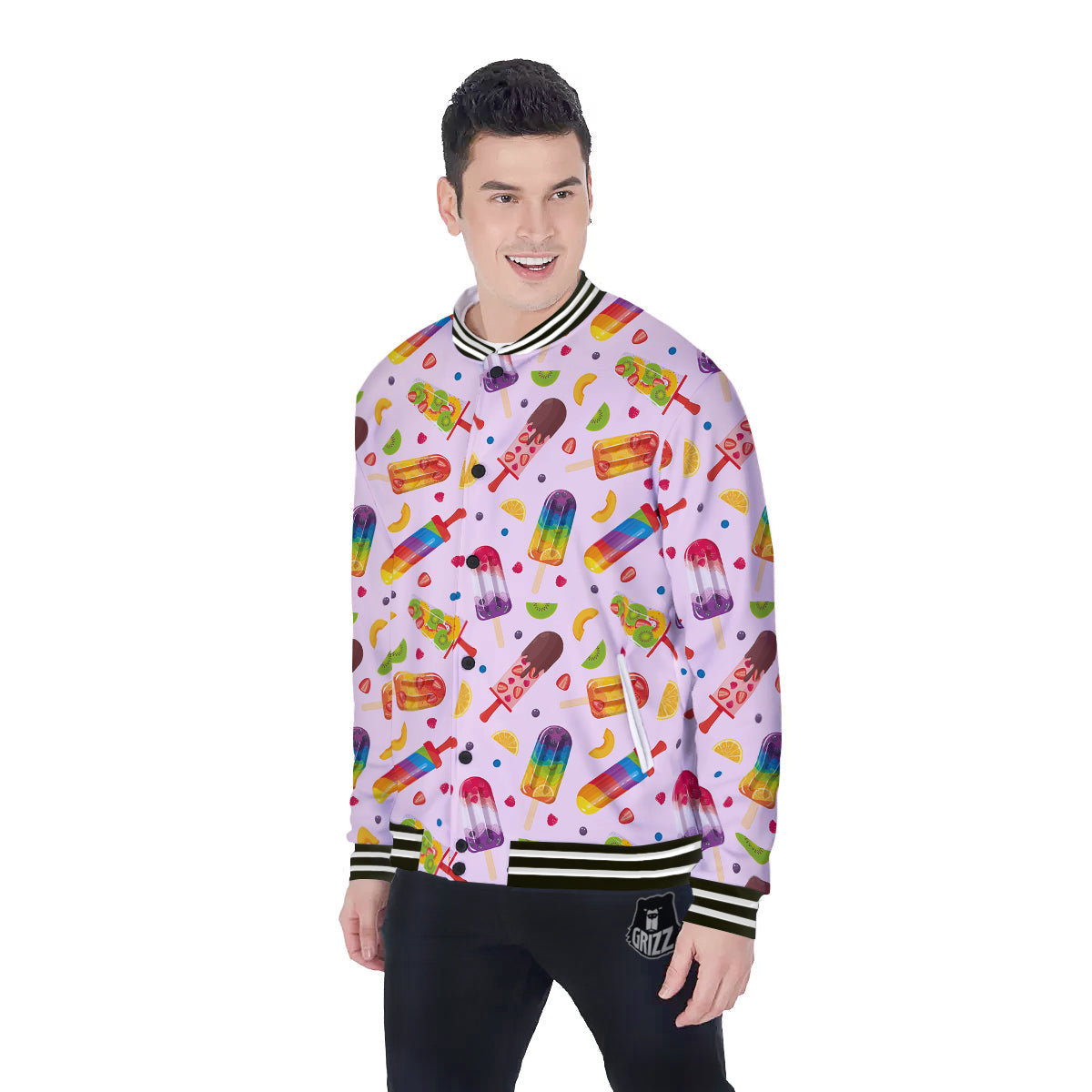Fruity Ice Cream Print Pattern Baseball Jacket-grizzshop