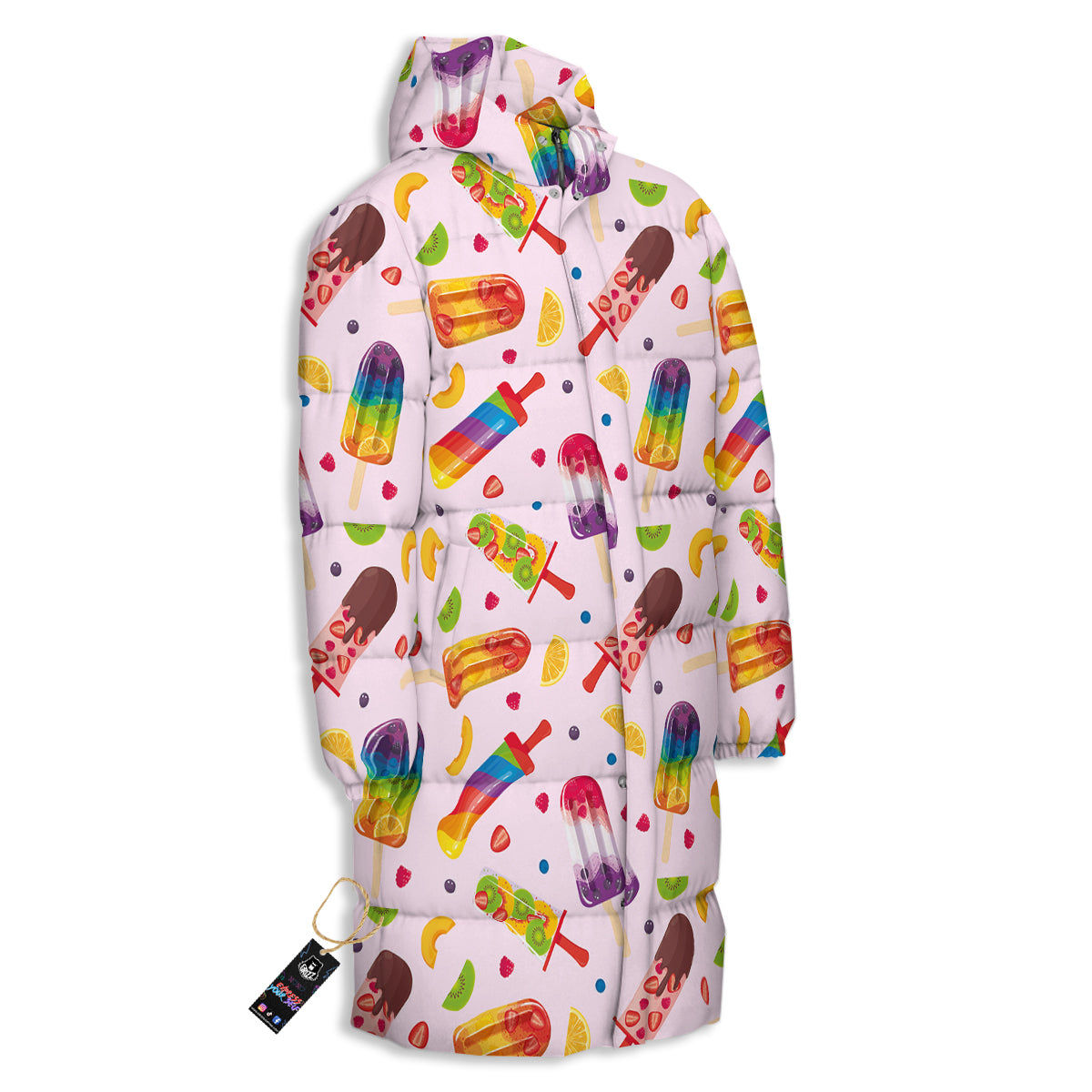 Fruity Ice Cream Print Pattern Long Down Jacket-grizzshop