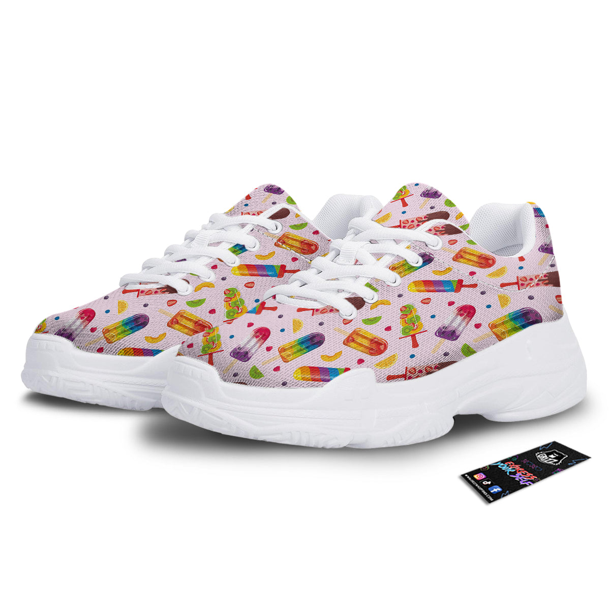 Fruity Ice Cream Print Pattern White Chunky Shoes-grizzshop