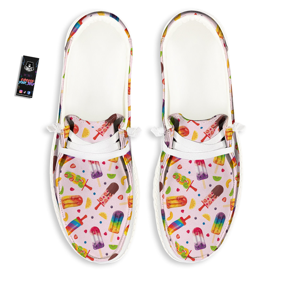 Fruity Ice Cream Print Pattern White Loafers-grizzshop