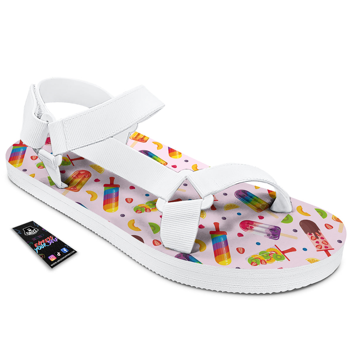 Fruity Ice Cream Print Pattern White Open Toe Sandals-grizzshop