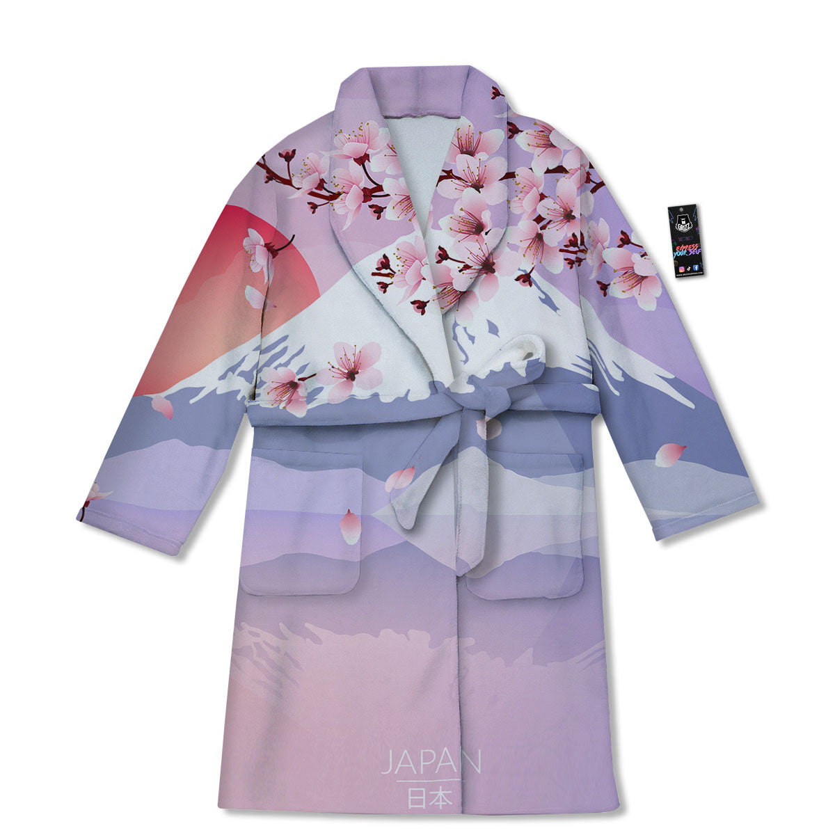 Fuji Mount And Cherry Blossom Print Bathrobe-grizzshop