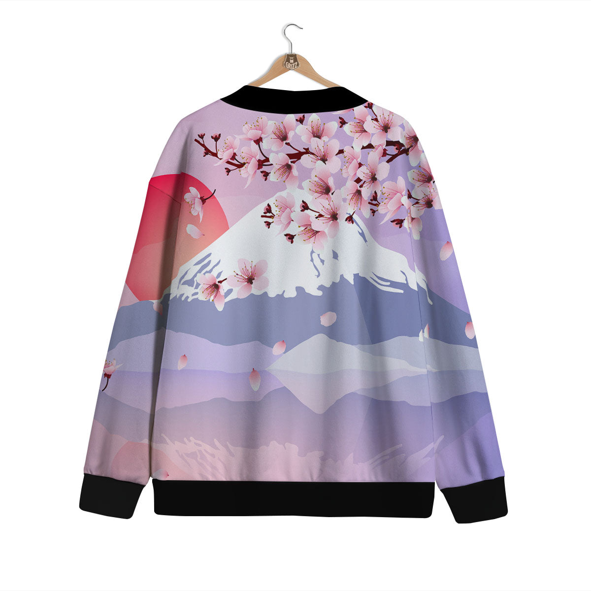 Fuji Mount And Cherry Blossom Print Cardigan-grizzshop