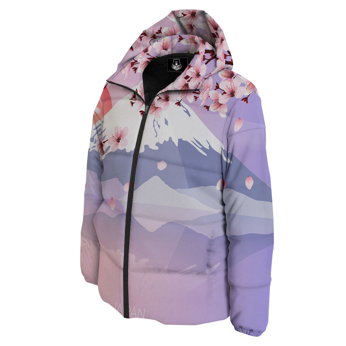 Fuji Mount And Cherry Blossom Print Down Jacket-grizzshop