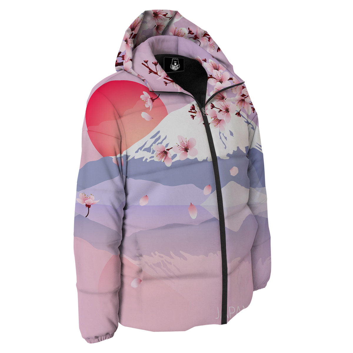 Fuji Mount And Cherry Blossom Print Down Jacket-grizzshop