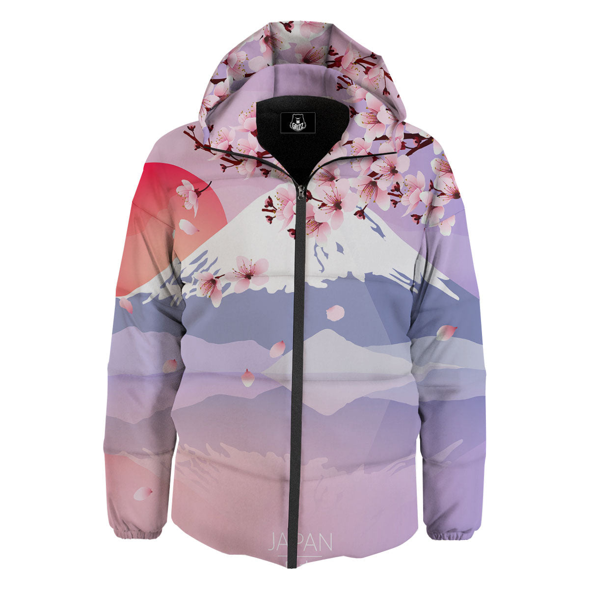 Fuji Mount And Cherry Blossom Print Down Jacket-grizzshop
