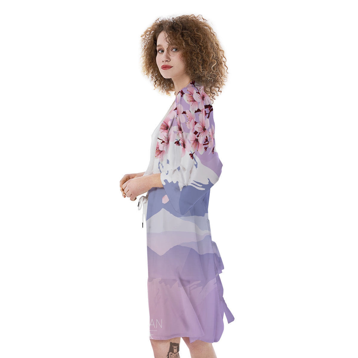 Fuji Mount And Cherry Blossom Print Kimono-grizzshop