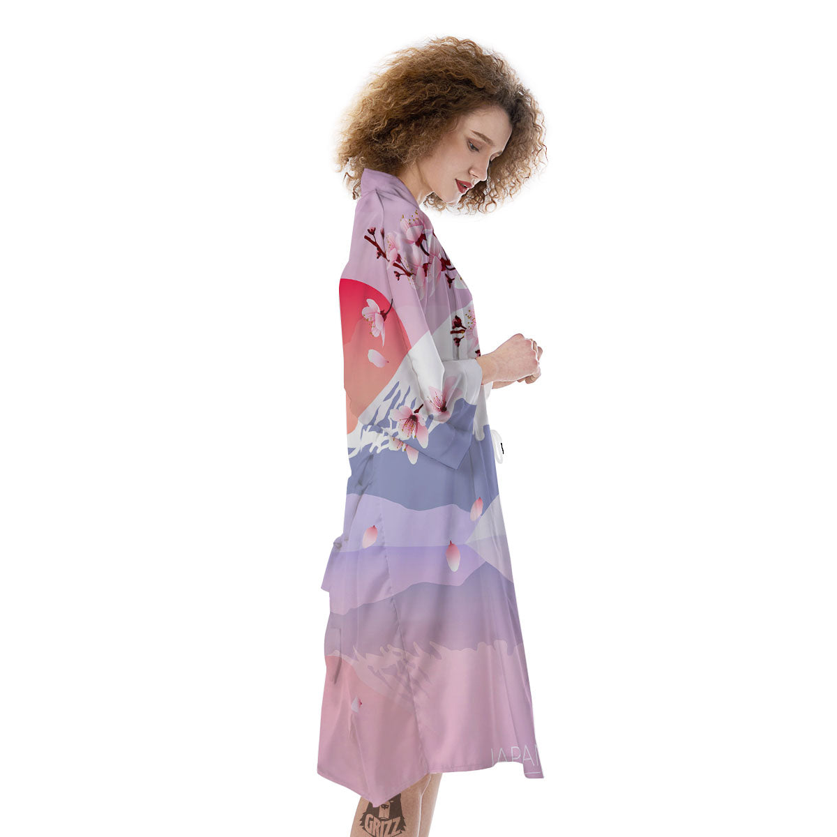 Fuji Mount And Cherry Blossom Print Kimono-grizzshop