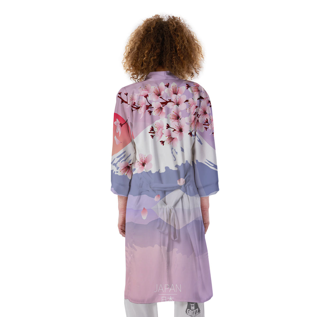 Fuji Mount And Cherry Blossom Print Kimono-grizzshop