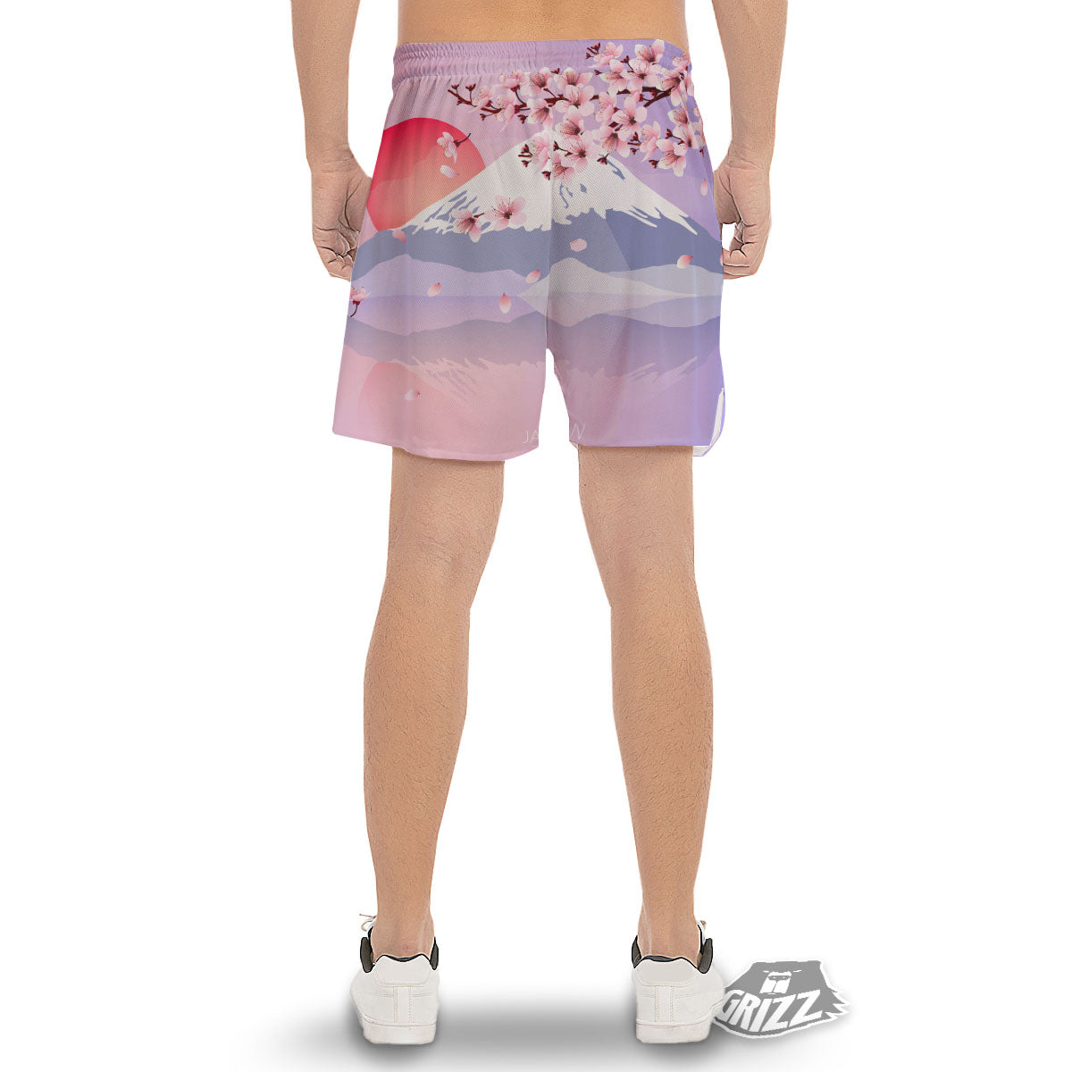 Fuji Mount And Cherry Blossom Print Men's Gym Shorts-grizzshop
