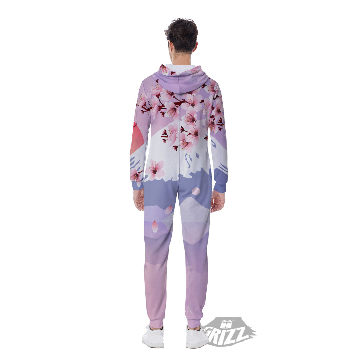 Fuji Mount And Cherry Blossom Print Men's Jumpsuit-grizzshop