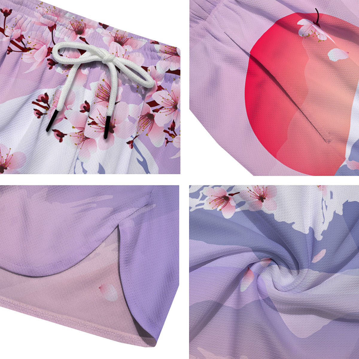 Fuji Mount And Cherry Blossom Print Men's Running Shorts-grizzshop