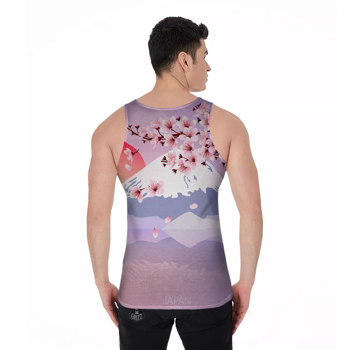 Fuji Mount And Cherry Blossom Print Men's Tank Top-grizzshop