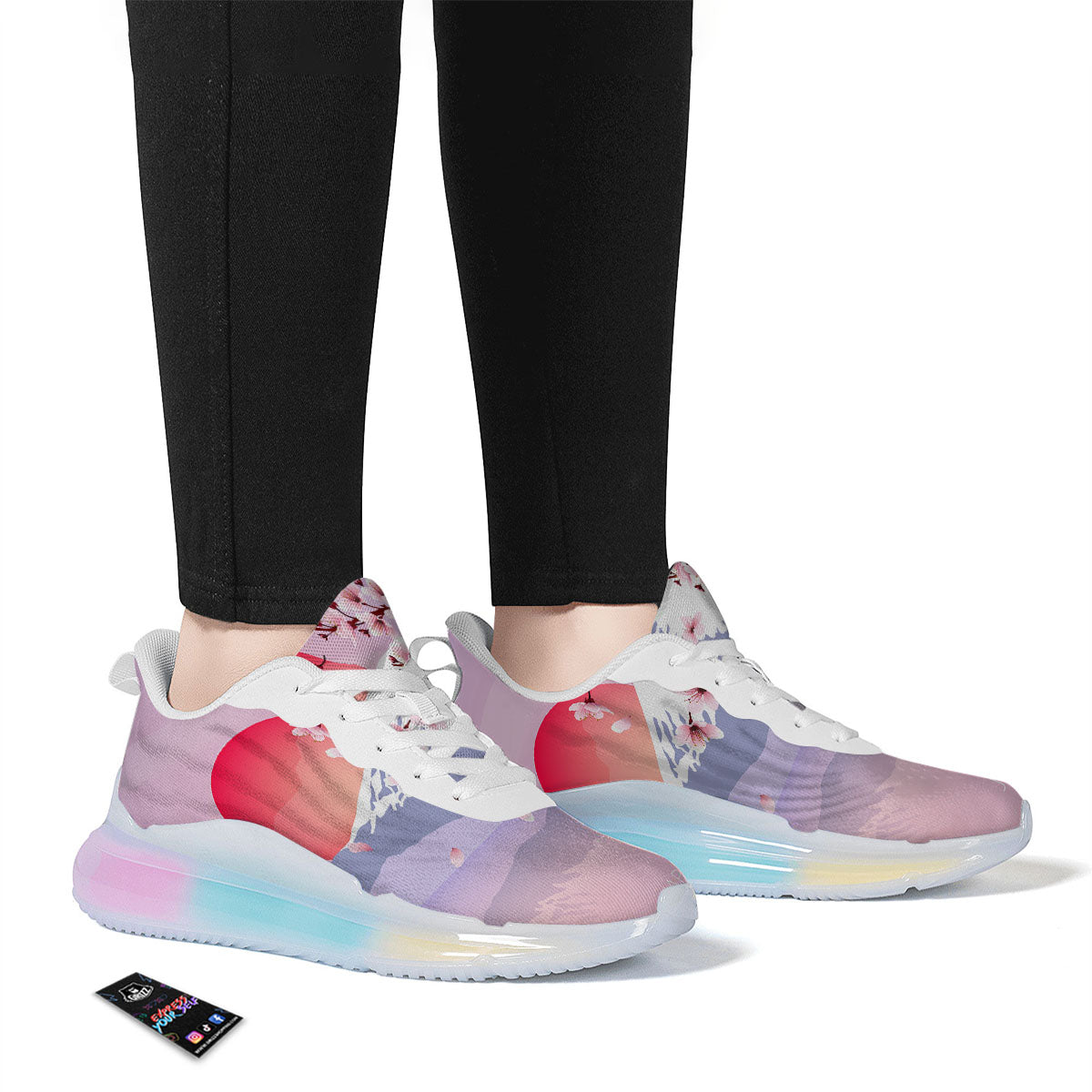 Fuji Mount And Cherry Blossom Print Running Sneakers-grizzshop