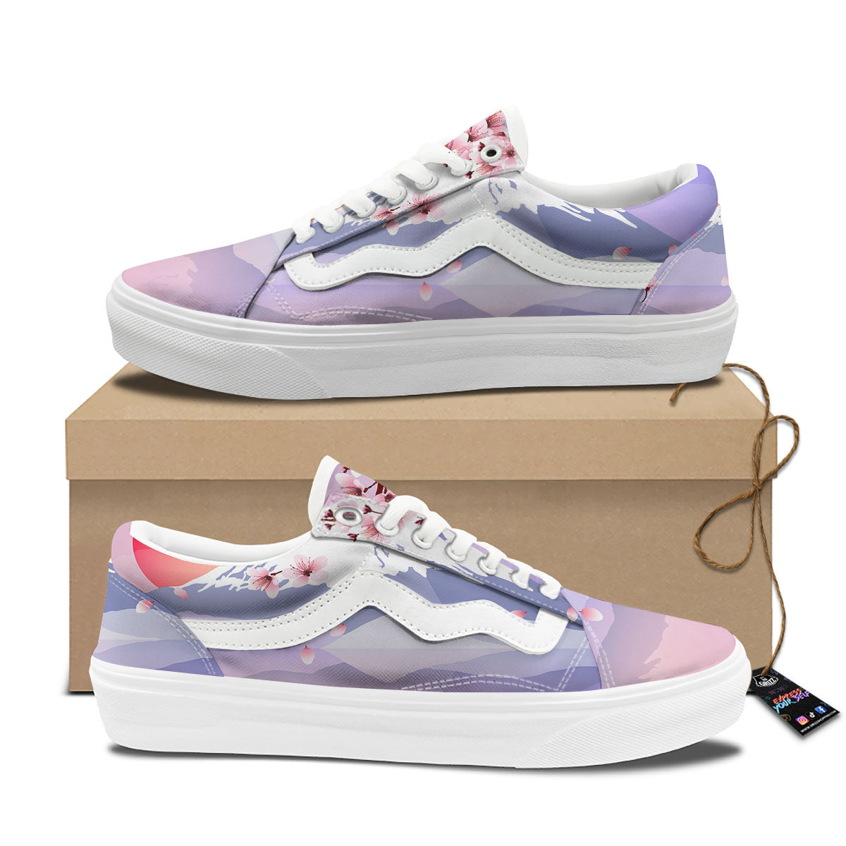 Fuji Mount And Cherry Blossom Print Skate Shoes-grizzshop