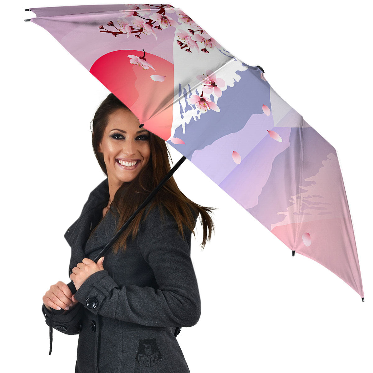 Fuji Mount And Cherry Blossom Print Umbrella-grizzshop