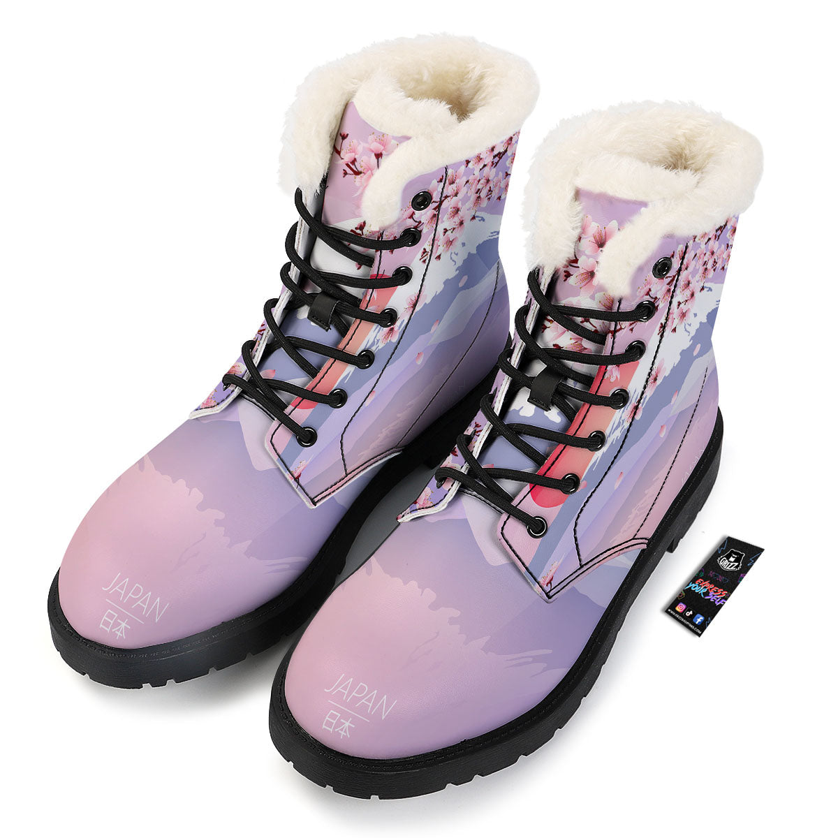 Fuji Mount And Cherry Blossom Print Winter Boots-grizzshop
