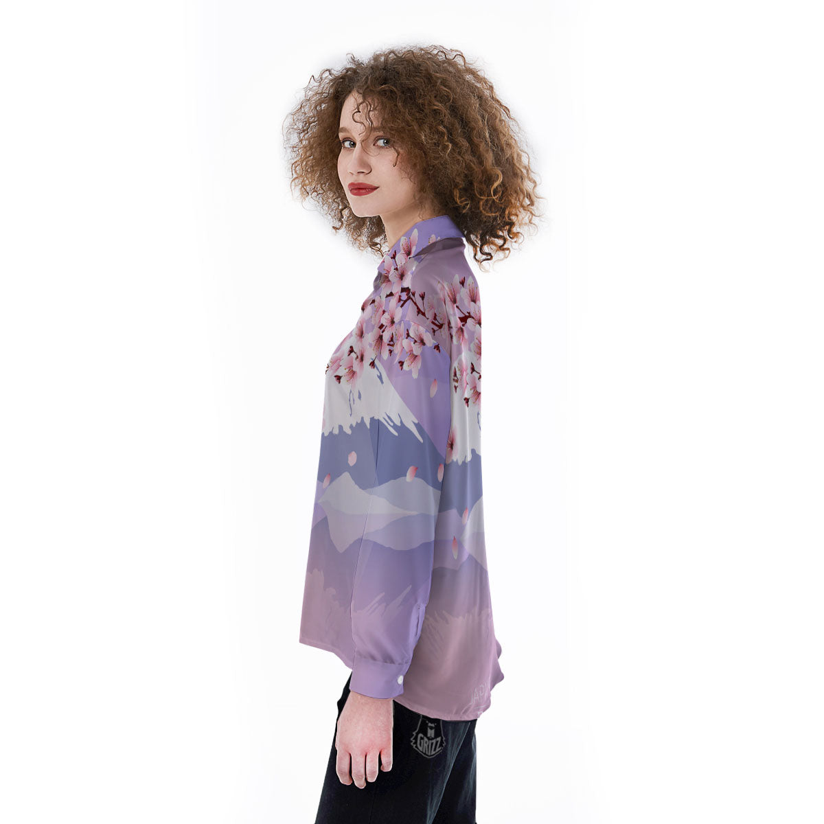 Fuji Mount And Cherry Blossom Print Women's Long Sleeve Shirts-grizzshop