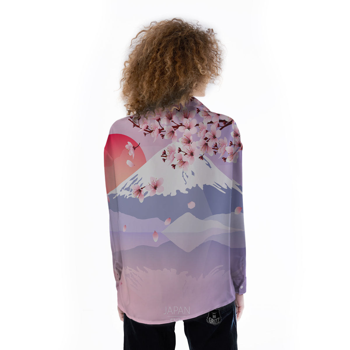 Fuji Mount And Cherry Blossom Print Women's Long Sleeve Shirts-grizzshop