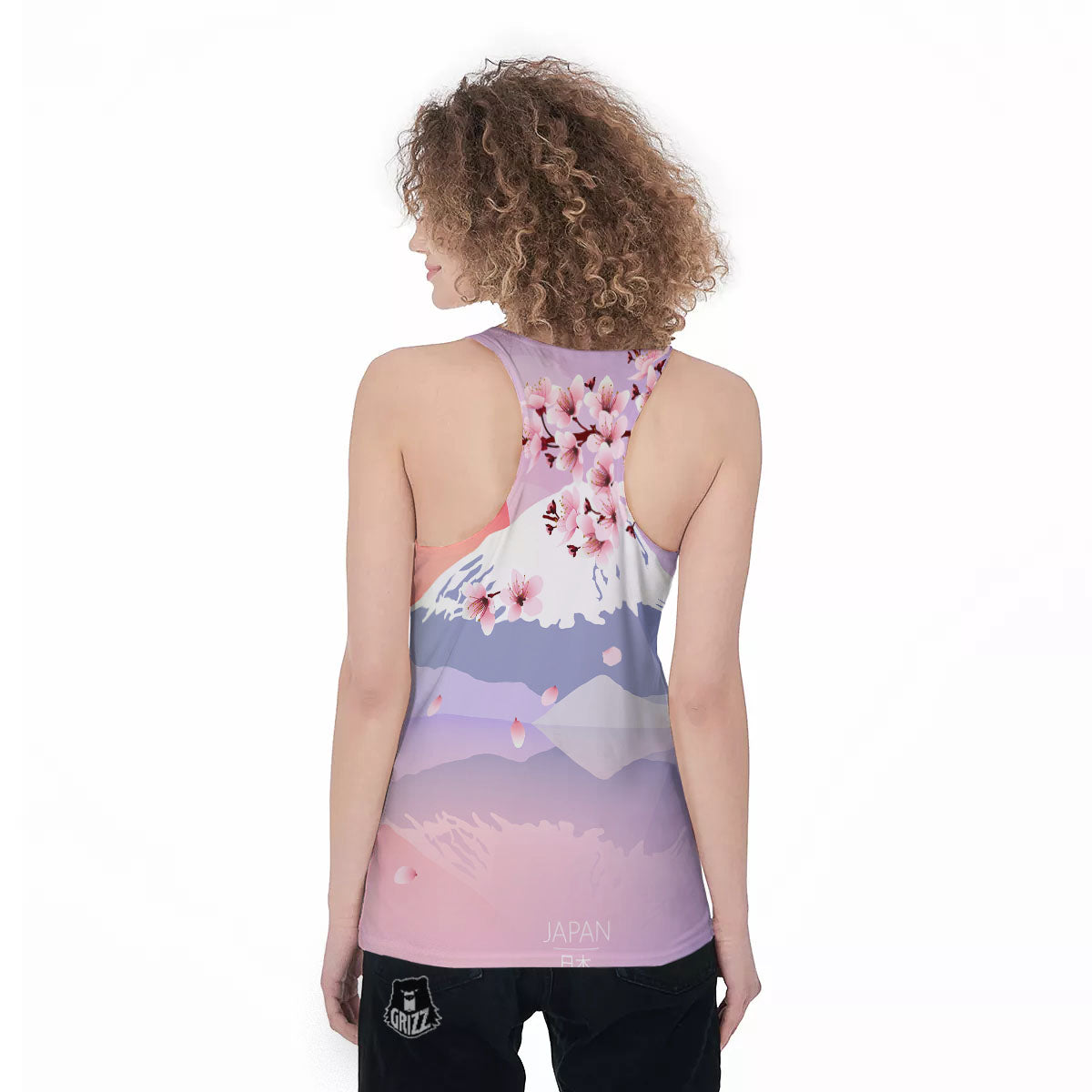 Fuji Mount And Cherry Blossom Print Women's Racerback Tank Top-grizzshop