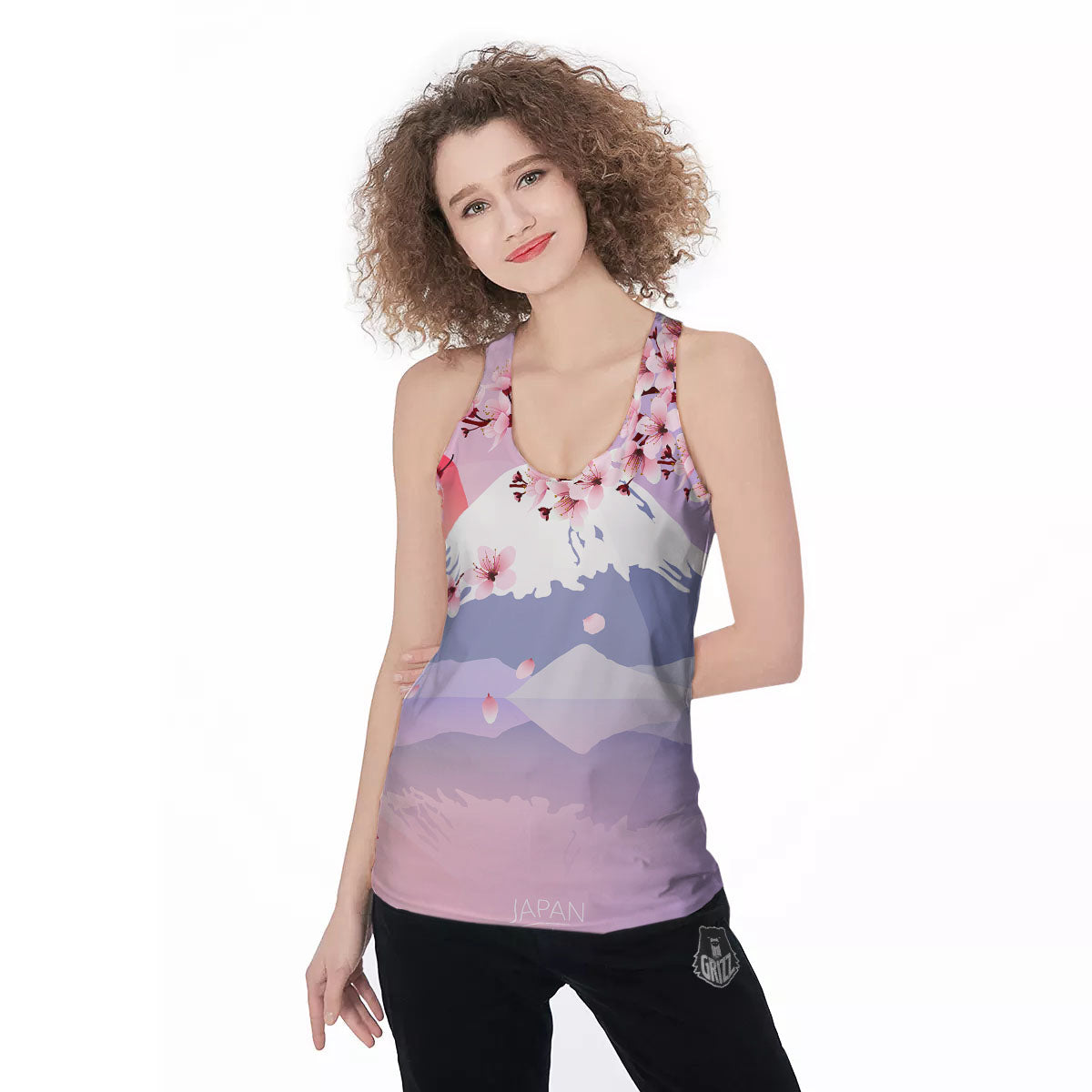 Fuji Mount And Cherry Blossom Print Women's Racerback Tank Top-grizzshop