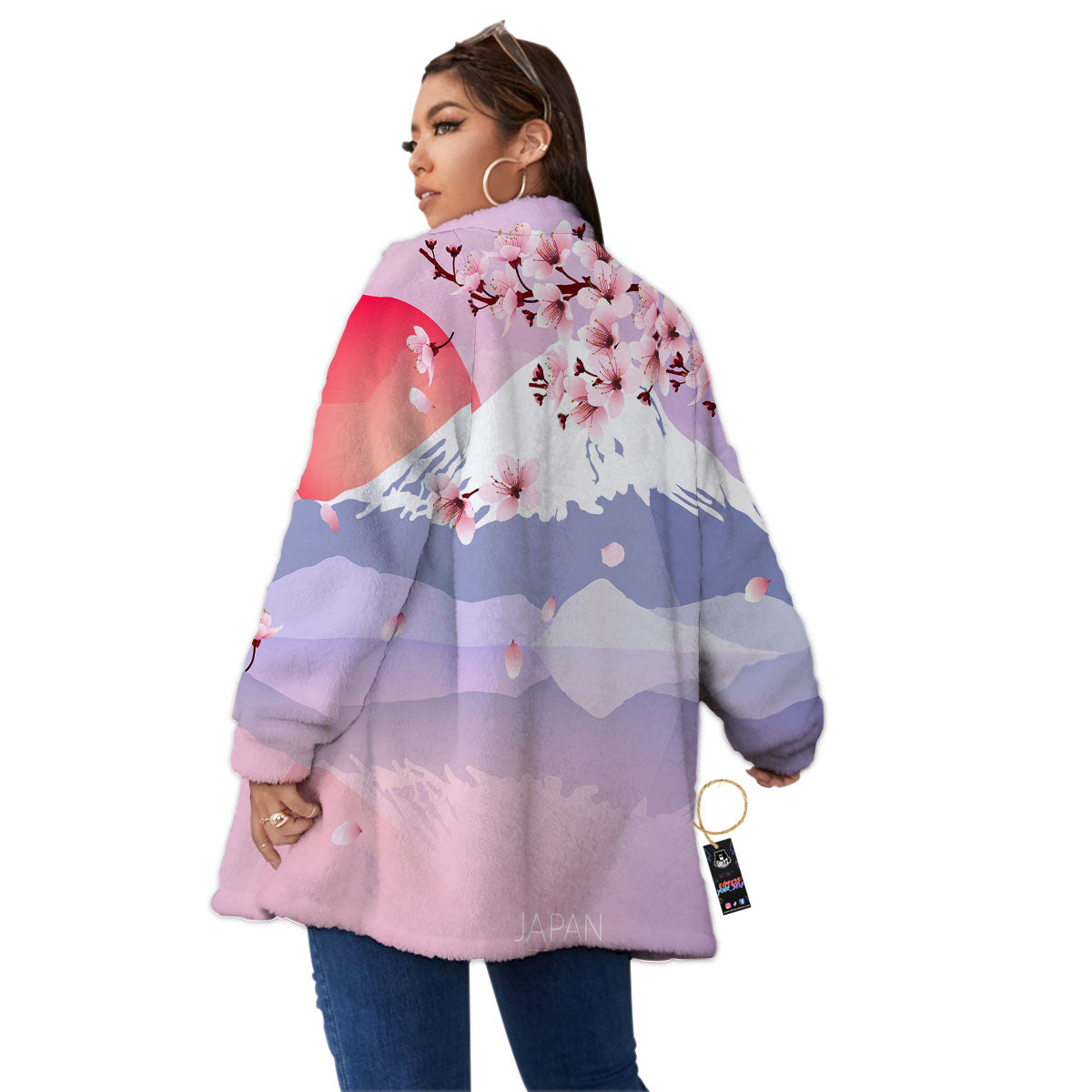 Fuji Mount And Cherry Blossom Print Women's Sherpa Jacket-grizzshop