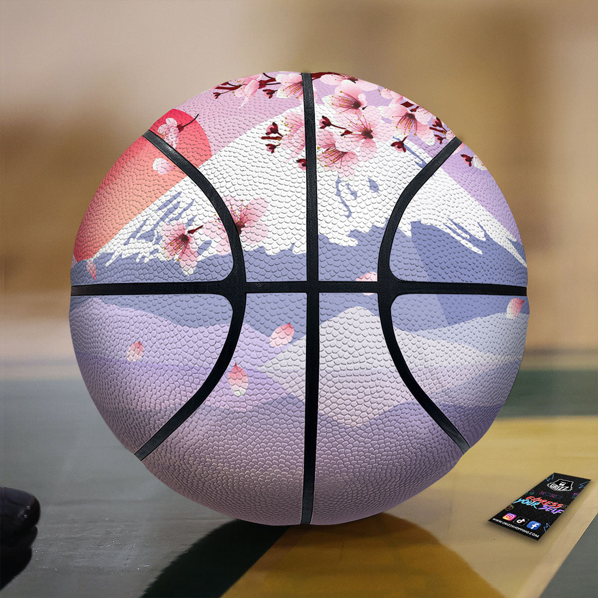 Fuji Mount And Cherry Blossom Print Basketball