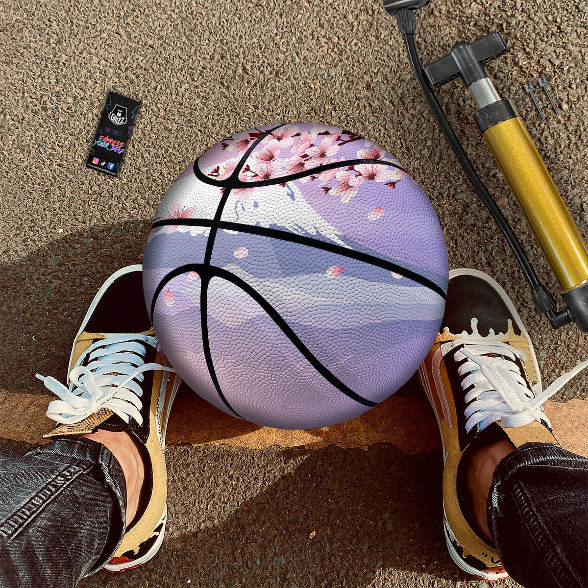 Fuji Mount And Cherry Blossom Print Basketball