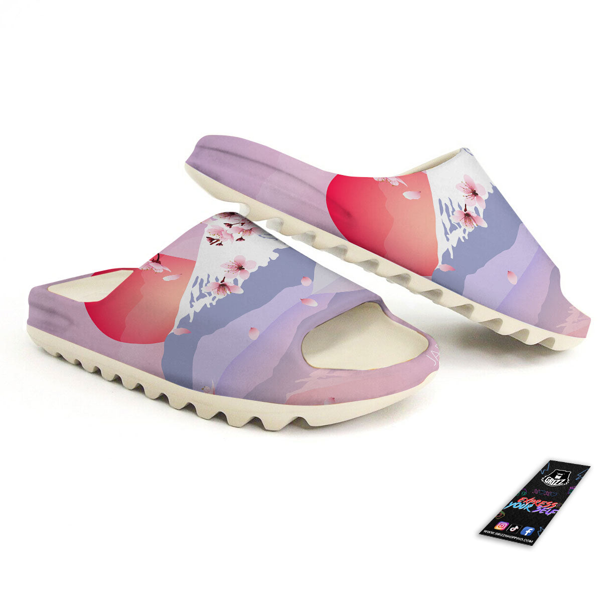 Fuji Mount And Cherry Blossom Print Sandals-grizzshop