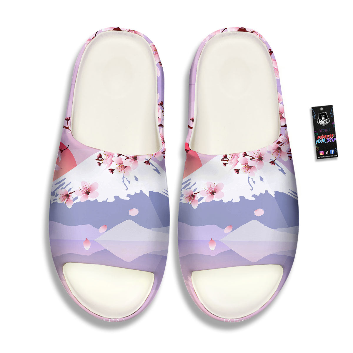 Fuji Mount And Cherry Blossom Print Sandals-grizzshop