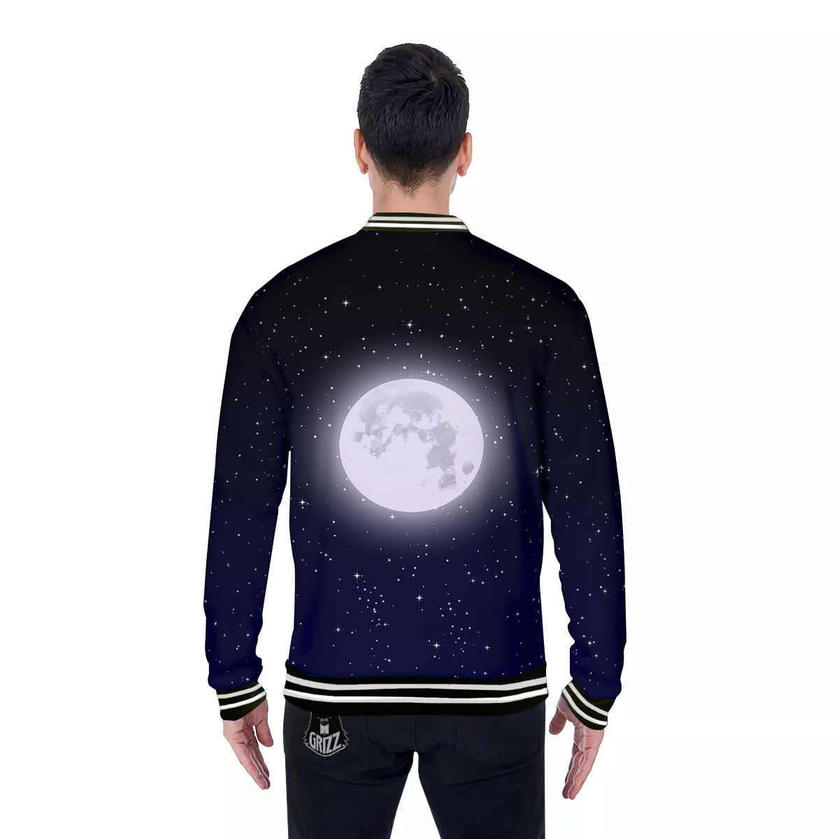 Full Moon And Night Stars Print Baseball Jacket-grizzshop