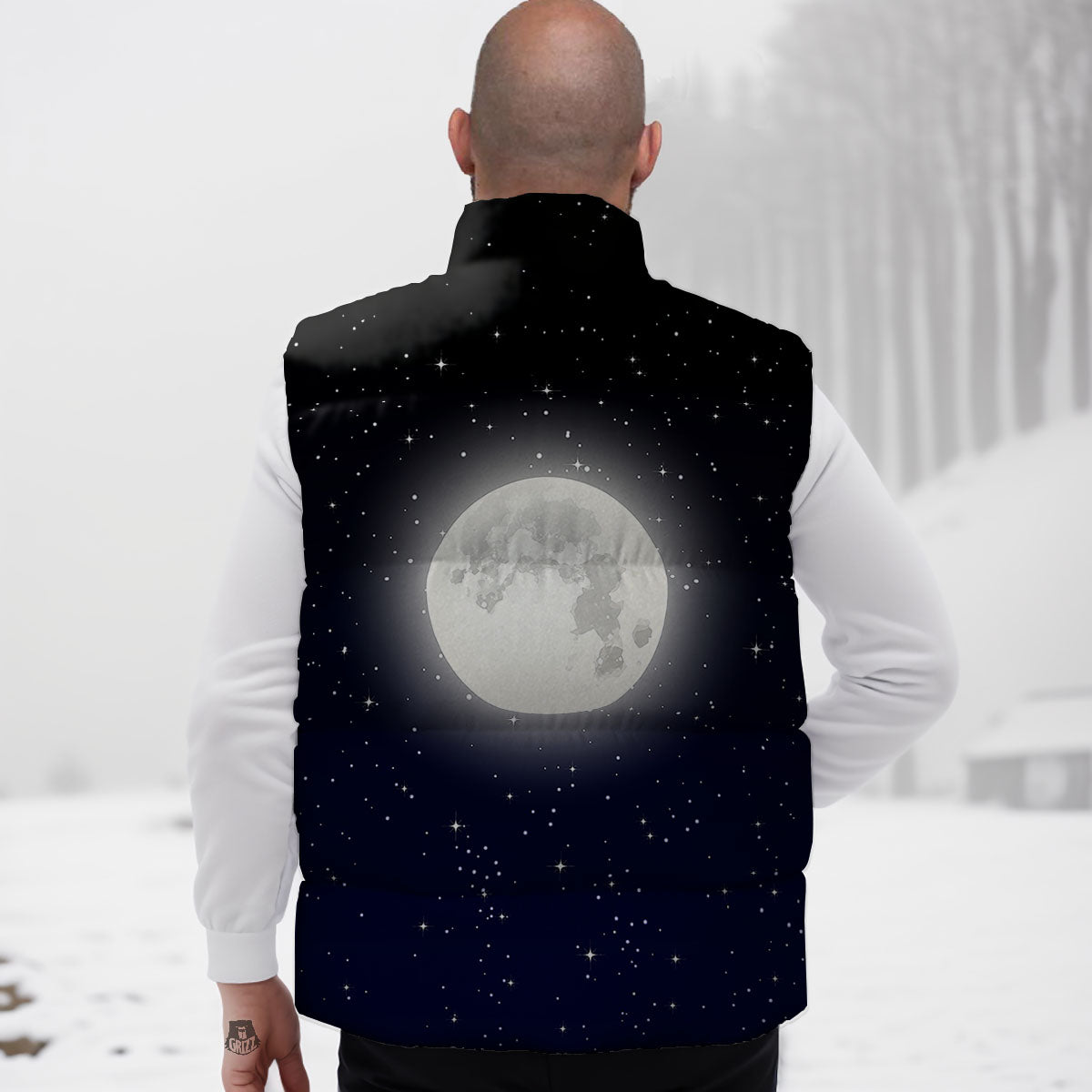 Full Moon And Night Stars Print Down Vest