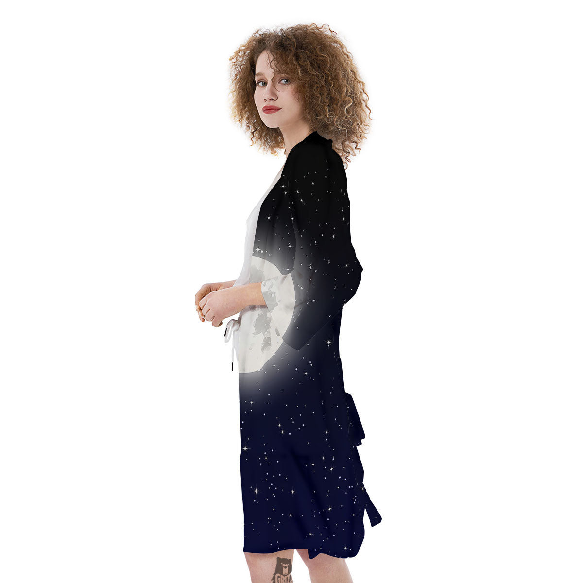 Full Moon And Night Stars Print Kimono-grizzshop
