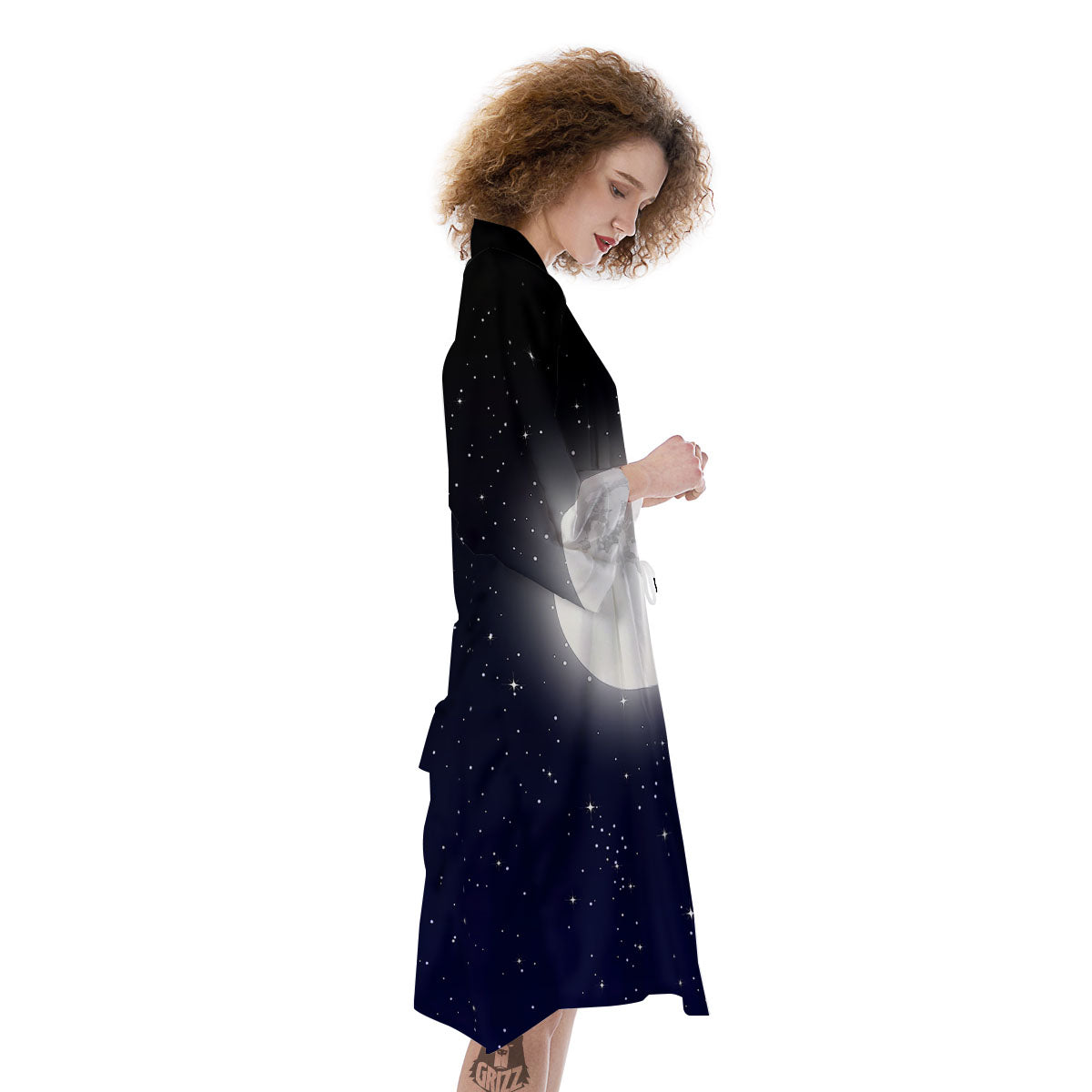 Full Moon And Night Stars Print Kimono-grizzshop