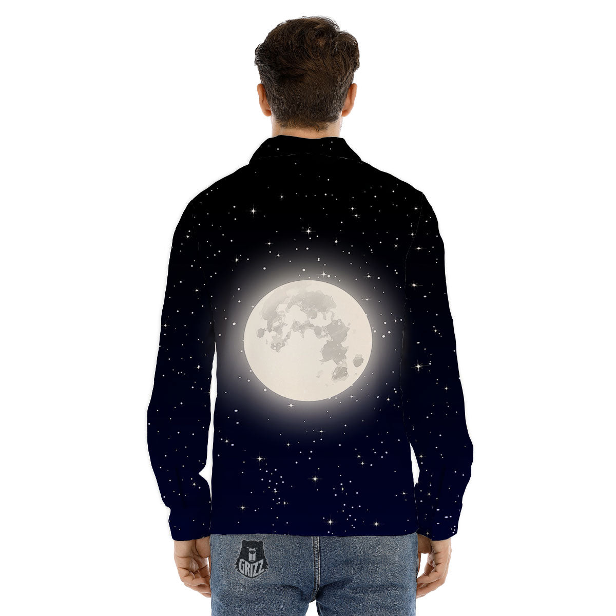 Full Moon And Night Stars Print Men's Dress Shirts-grizzshop